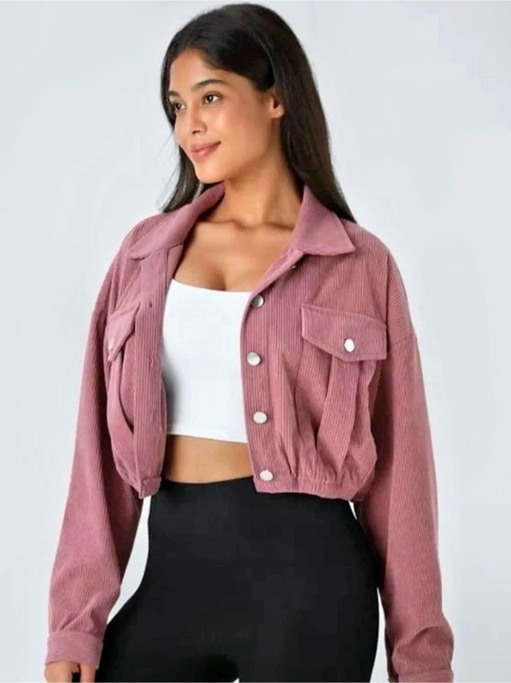 NWT HALARA Cropped CORDUROY Utility Jacket in Dusty Pink xsmall